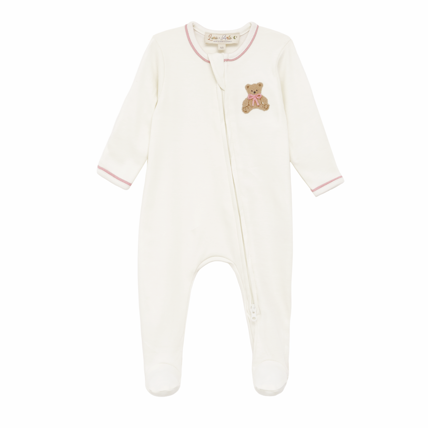 Bear Hugs Zip Footie - Dusty Rose
