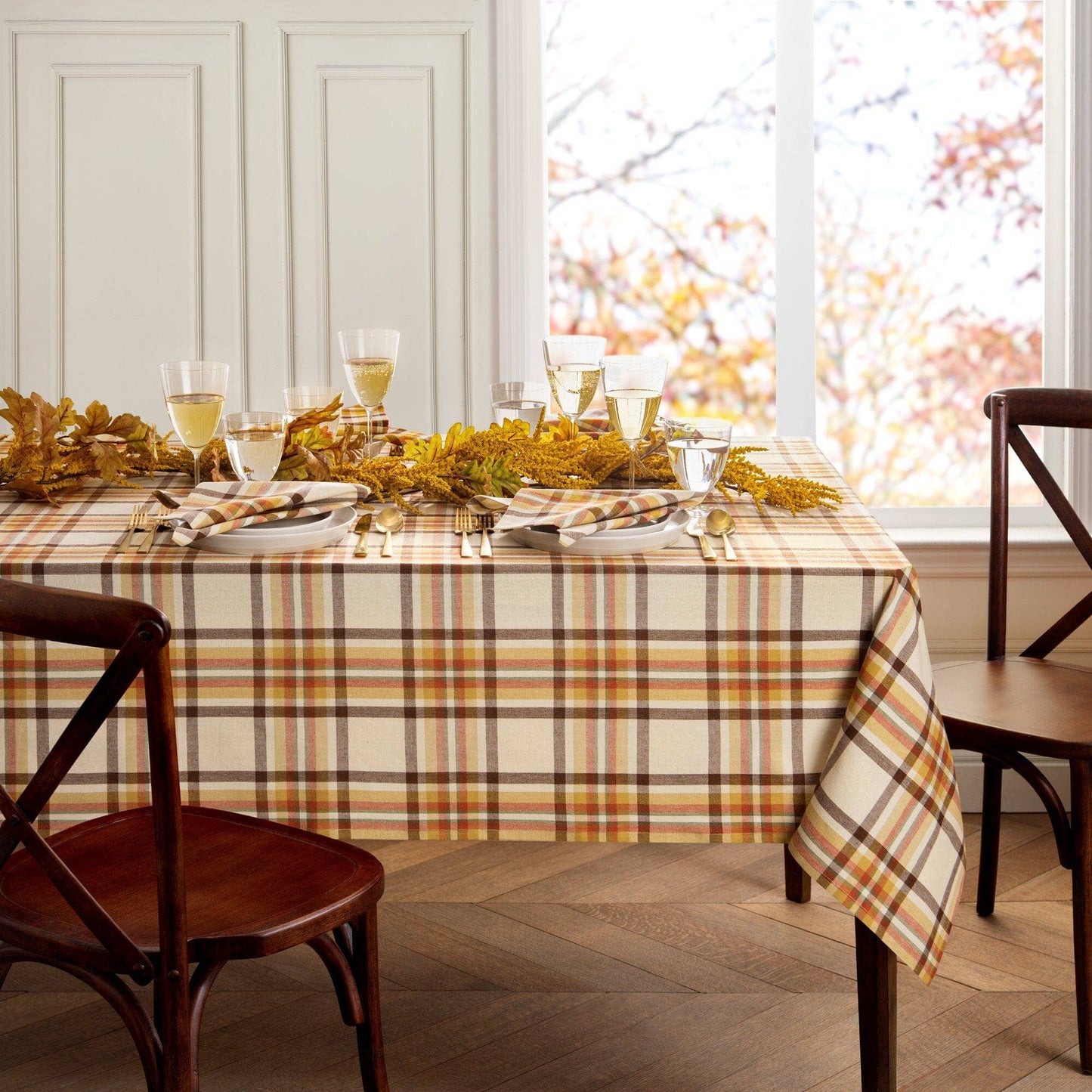 Russet Harvest Woven Plaid Cotton Thanksgiving Tablecloth