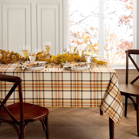 Russet Harvest Woven Plaid Cotton Thanksgiving Tablecloth