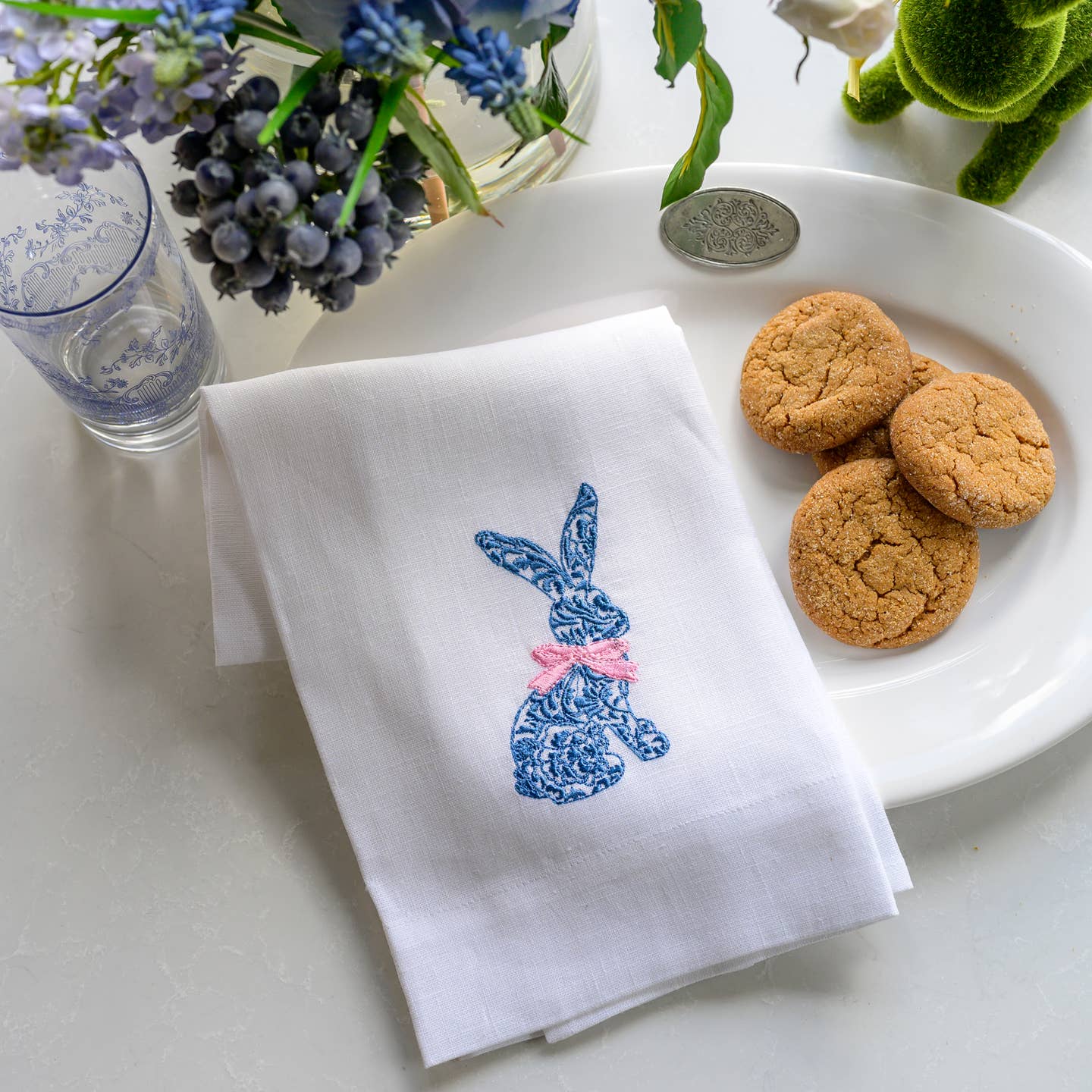 Blue Toile Bunny Towel
