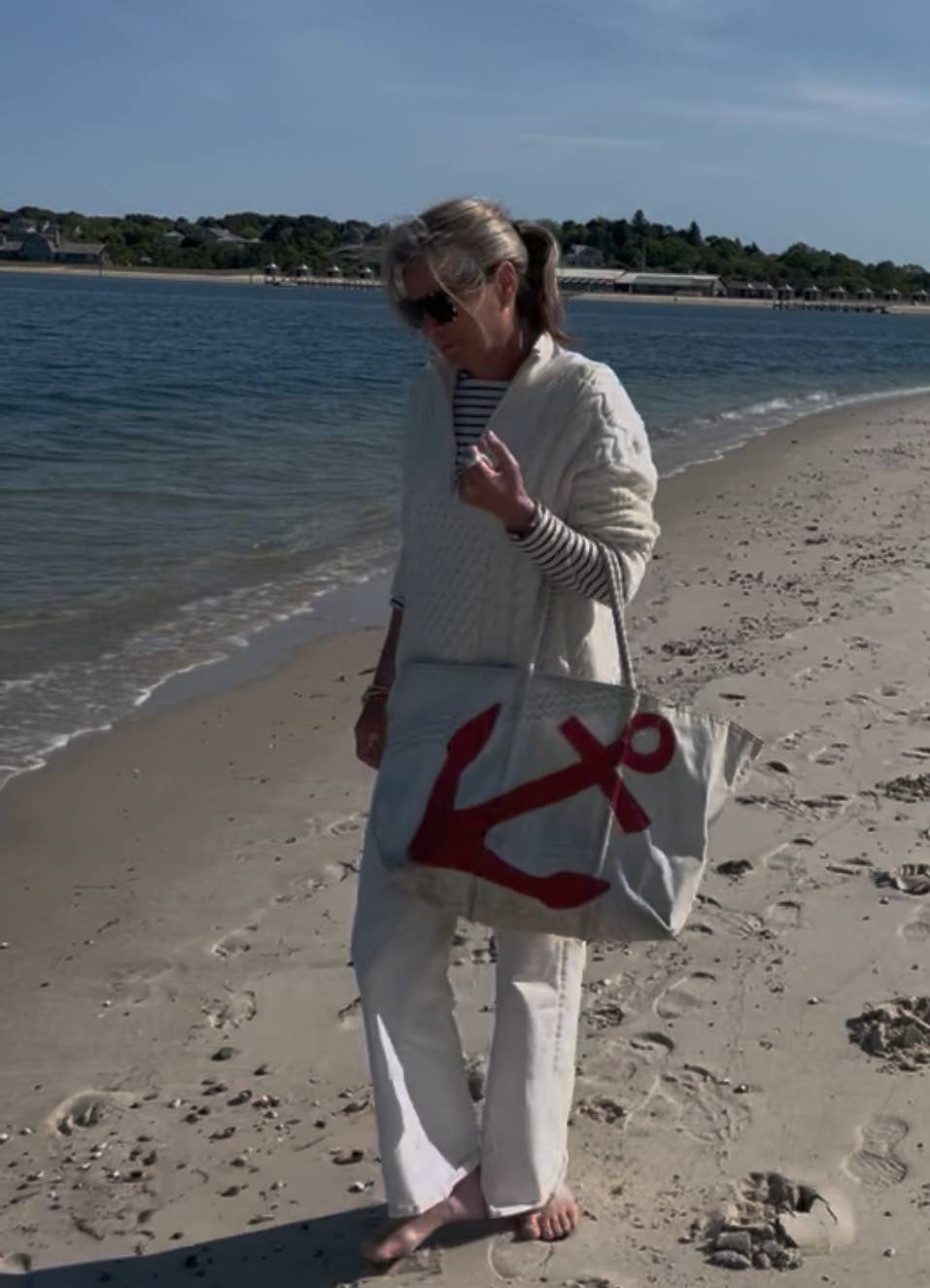 1/2 Zip Cable USA Flag Sweater - Ivory