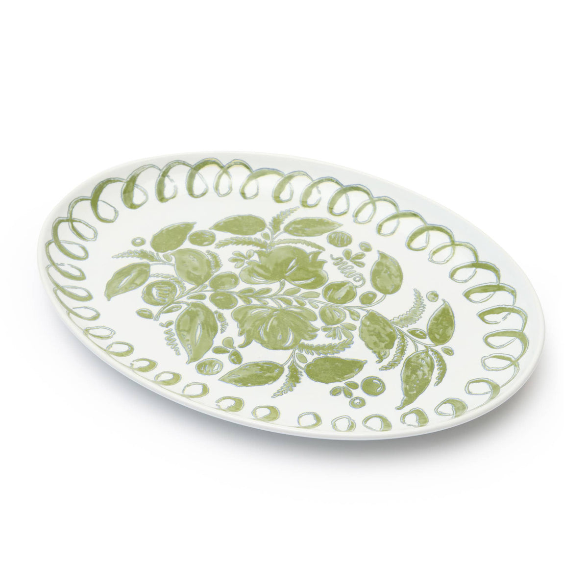 Amalfi Oval Tray - White/Green - 15.7" x 11"