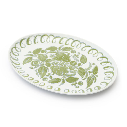 Amalfi Oval Tray - White/Green - 15.7" x 11"