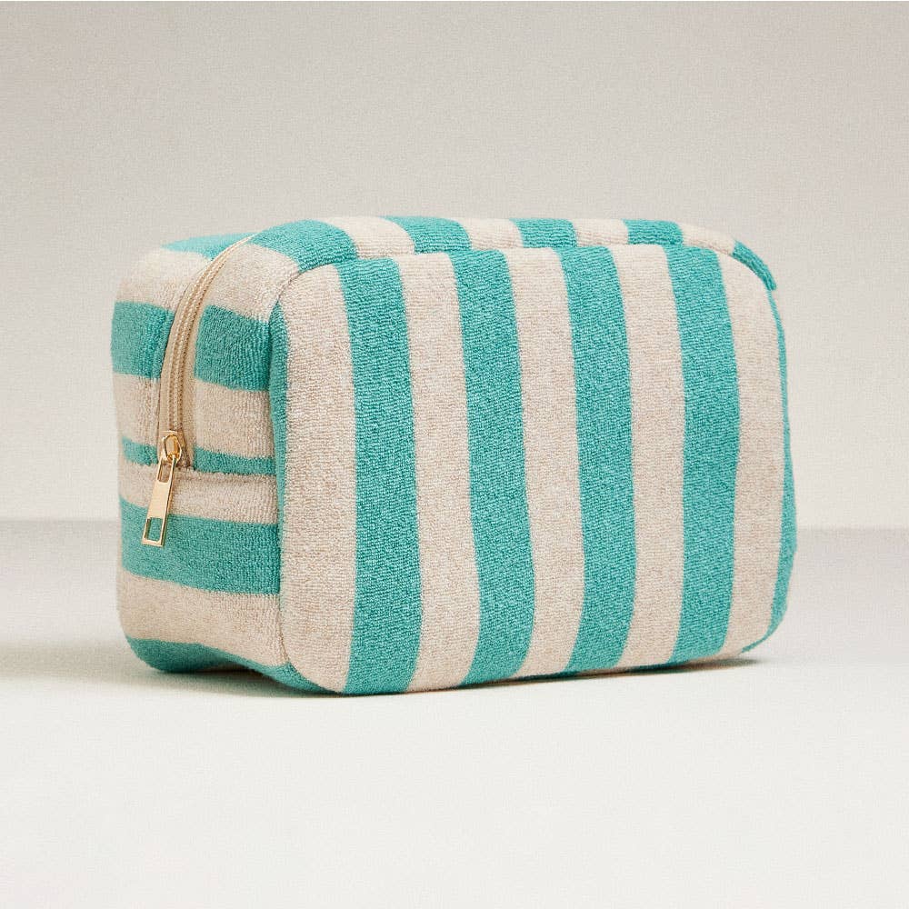 Striped Pattern Cosmetic Pouch Bag: Emerald