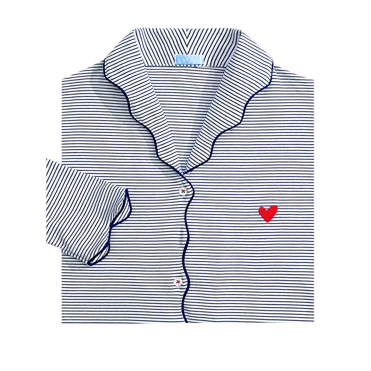 Harbor Heart Stitch Stripe Women’s Button Front Long Pajama Set: Navy Stripe