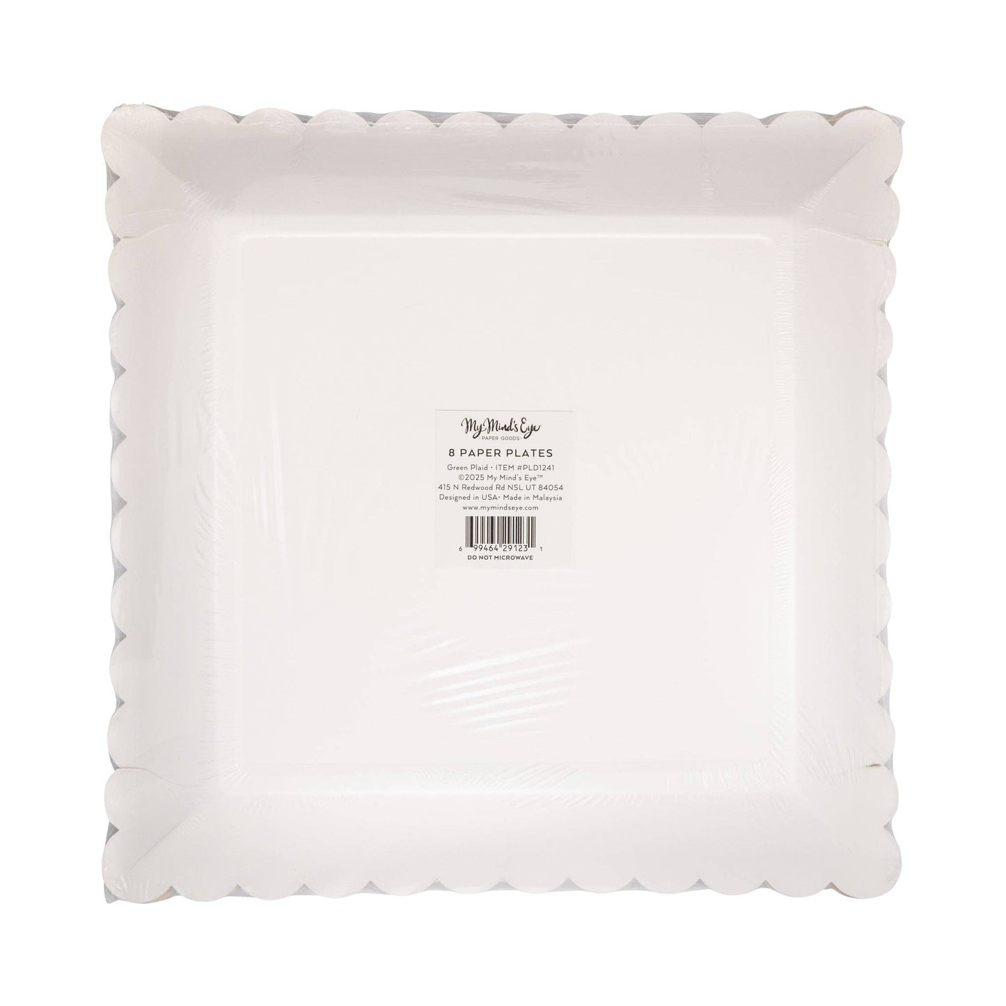 Green Christmas Plaid Square Scalloped Plate