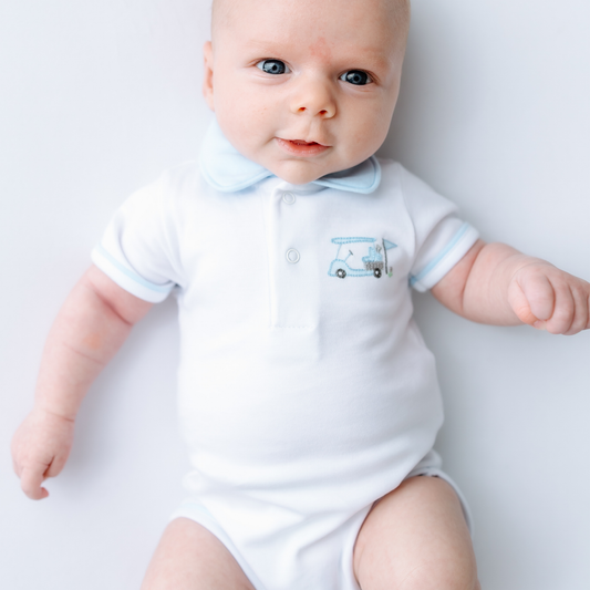 Little Golfer Collared Bodysuit - Light Blue