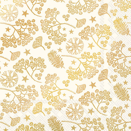 Lunch Napkins - Bright Winter Branches Cream/Gold, 20Ct.