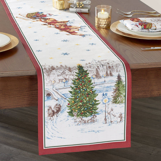 Santa’s Snowy Sleighride Christmas Table Runner - 13"x70"