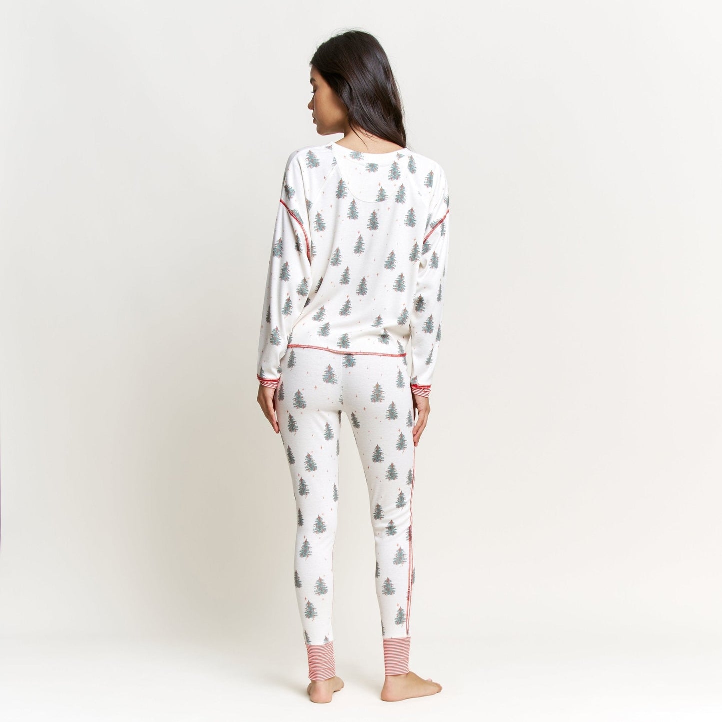 Back in Bed Long Henley Set - Ivory Trees