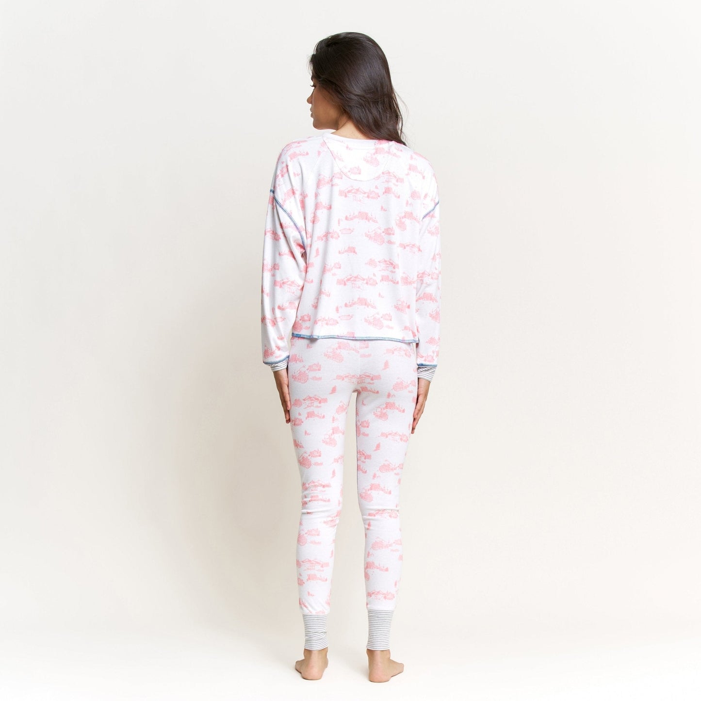 Back in Bed Long Henley Set - White Cabin Toile