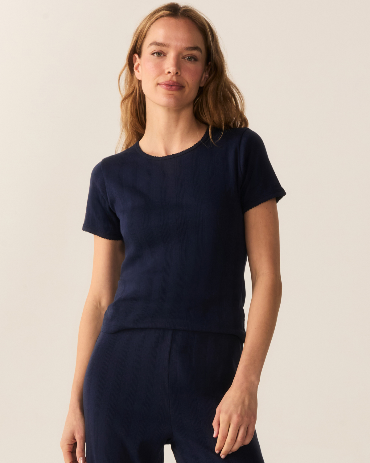 Pointelle T-Shirt - Navy