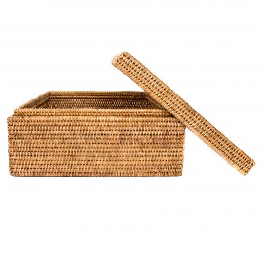 Rattan Flat Legal File Storage Box with Woven Lid: Honey Brown