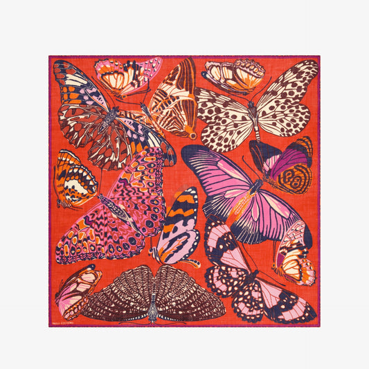 Scarf Square 130 - Butterflies - Red