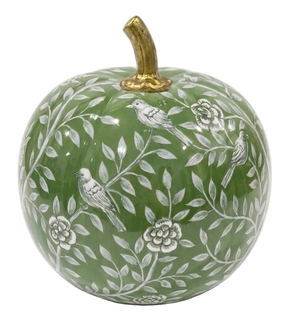 6" Pumpkin - Green Bird & Vine Silhouette