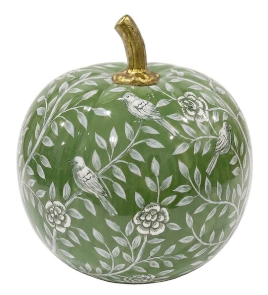 6" Pumpkin - Green Bird & Vine Silhouette
