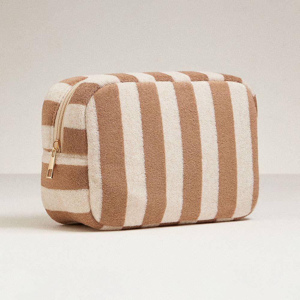Striped Pattern Cosmetic Pouch Bag: Beige