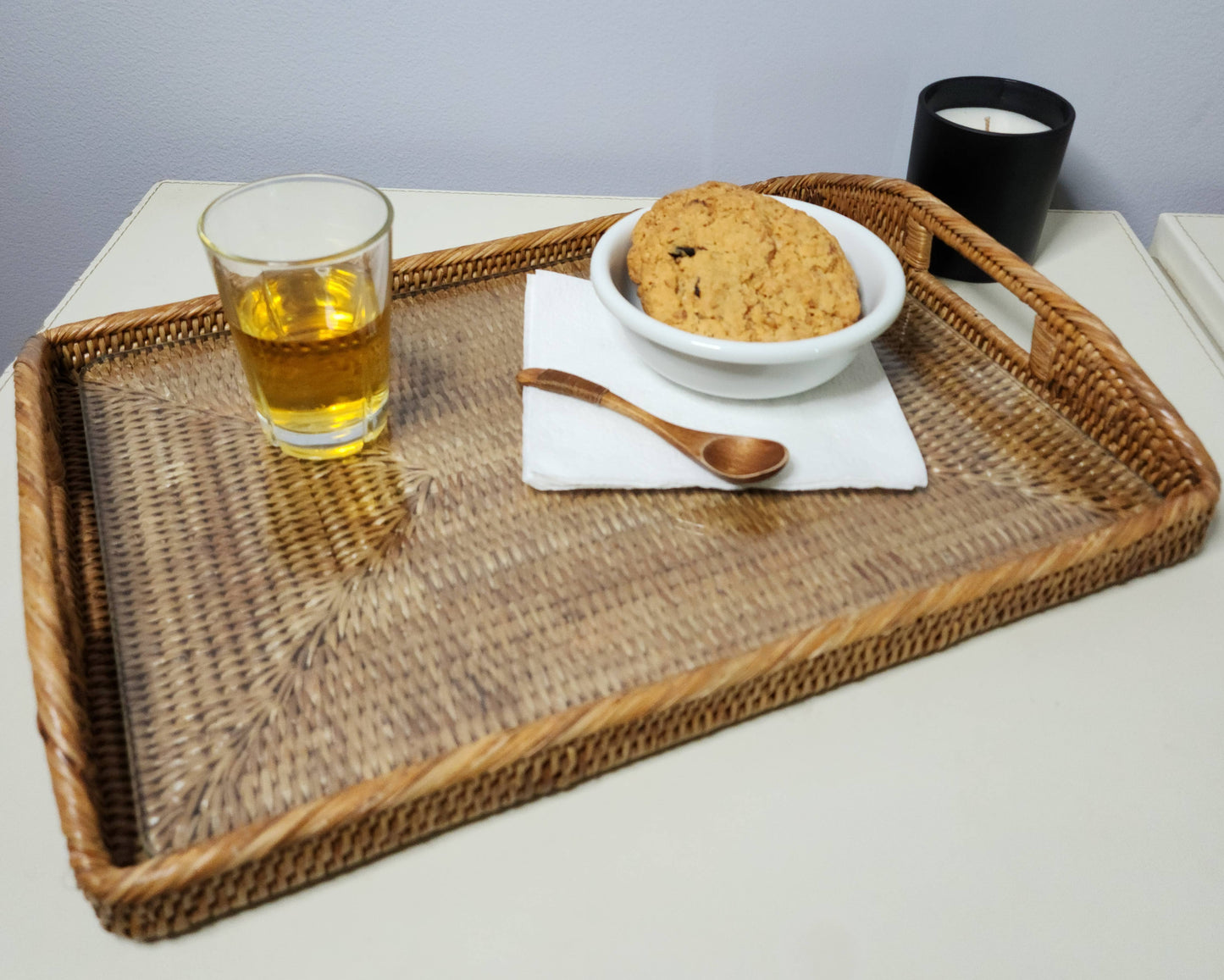 21" Rattan™ Rectangular Tray with Glass Insert - Honey Brown
