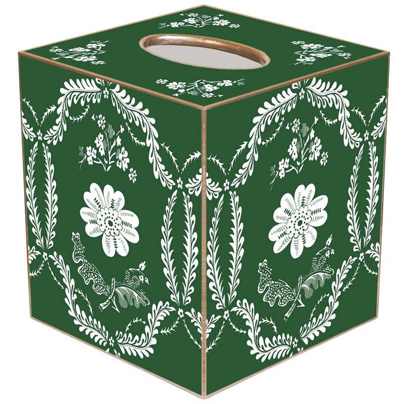 Tissue Box Cover - Green Provincial - Paper Mache