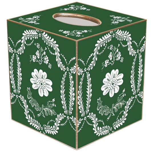Tissue Box Cover - Green Provincial - Paper Mache