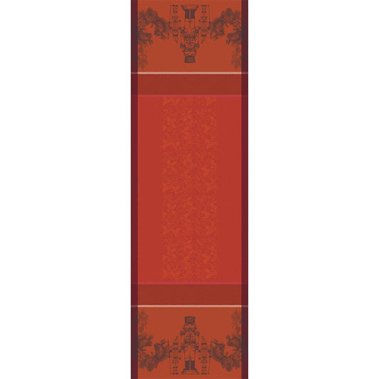 Casses Noisettes Rouge Festif Jacquard Tablerunner, Stain-Resistant Cotton