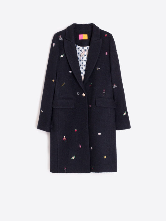 Navy Blue Coat with Mini Embroidery