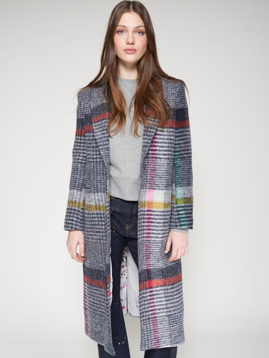 Coat Katherin -  Multicolor Checked Long Coat