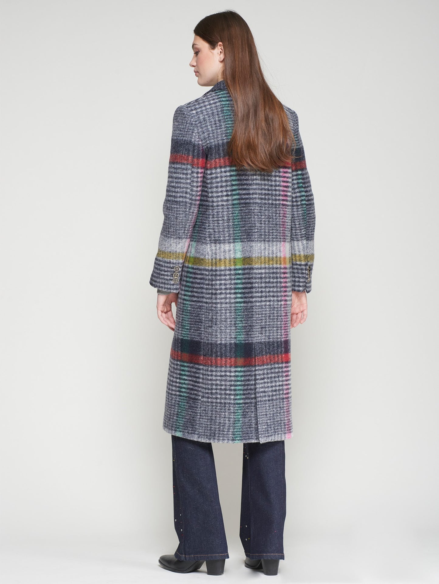 Coat Katherin -  Multicolor Checked Long Coat