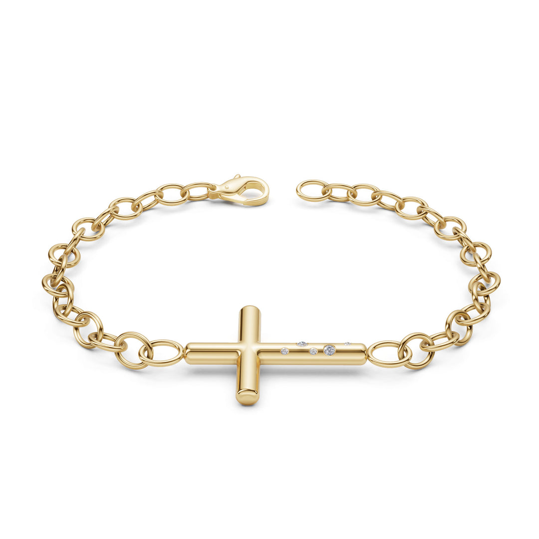 4.8mm 14K Yellow Gold Diamond Cross Bracelet