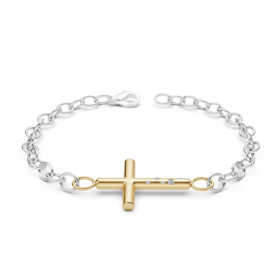 4.8mm Silver & Gold Diamond Cross Bracelet