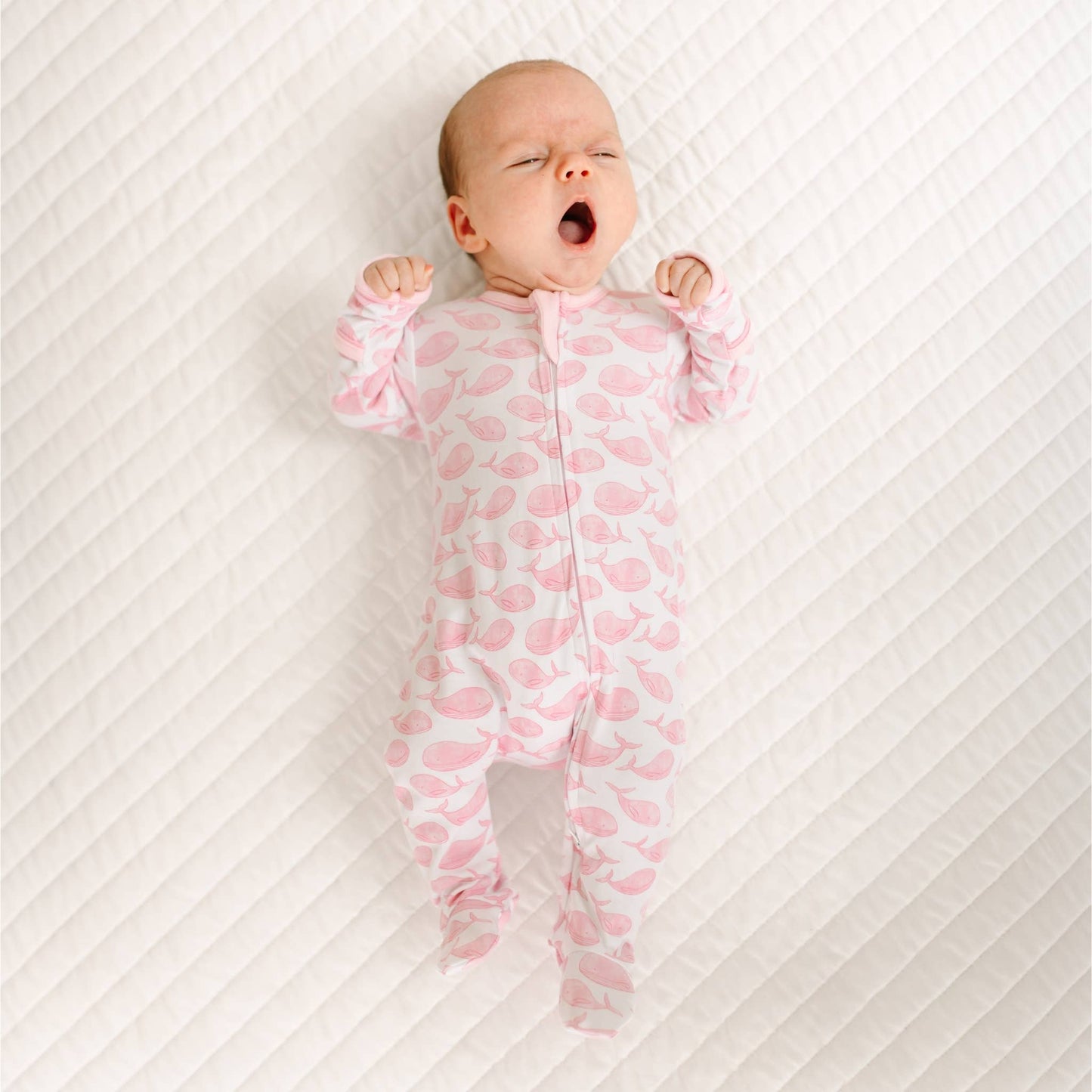 Azure Whales Print Zip Footie - Pink