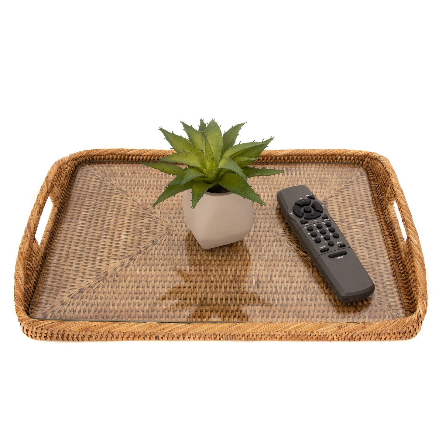 21" Rattan™ Rectangular Tray with Glass Insert - Honey Brown
