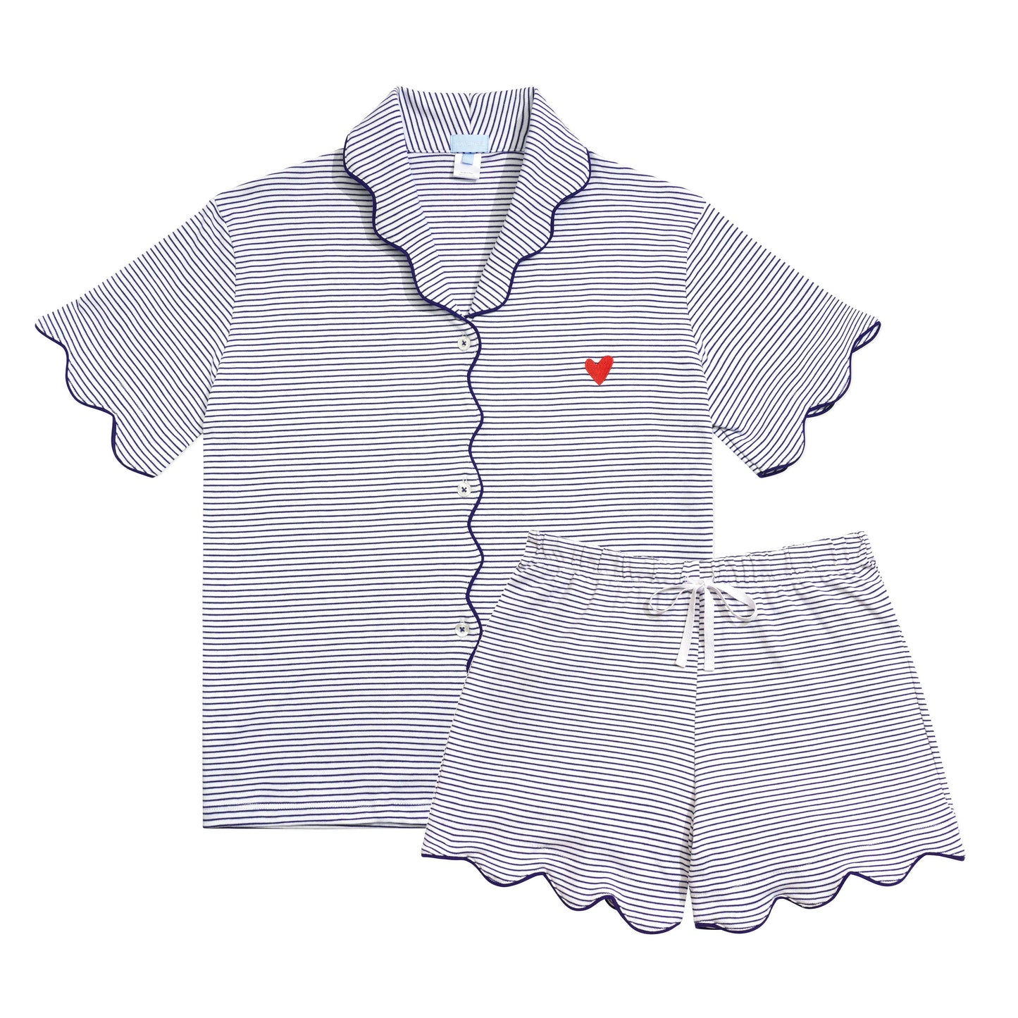 Scallop Short Pajama Set - Navy Stripe