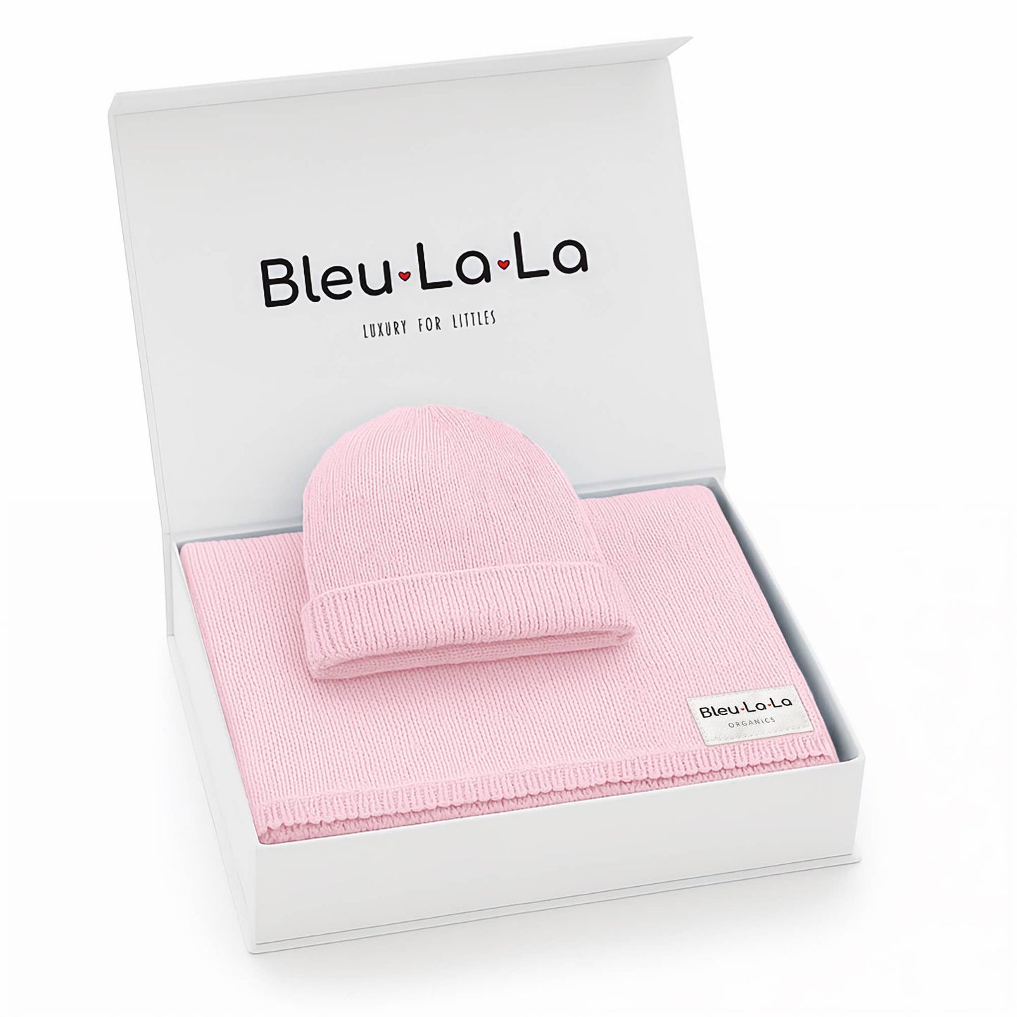 Cotton Knit Blanket + Hat Boxed Gift Set - Denim Blue - 100% Organic Cotton