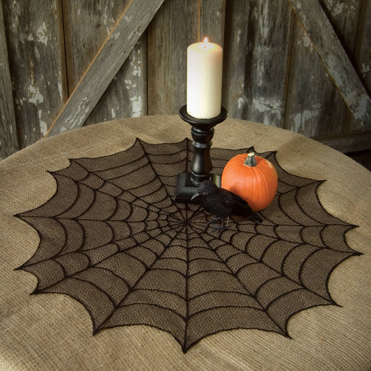30" Round Tablecloth - Halloween Spider Web - Black