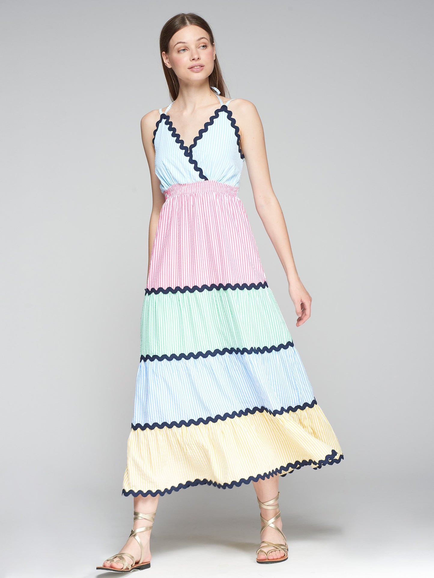 Kally Rayas Dress Seersucker with Rickrack Contrast