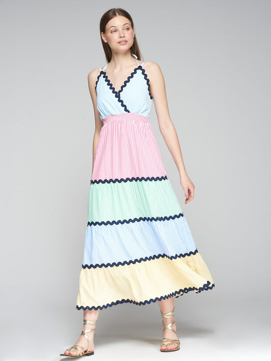 Kally Rayas Dress Seersucker with Rickrack Contrast