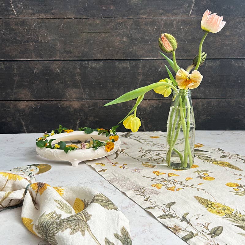 Flora Danica Yellow Linen Napkin