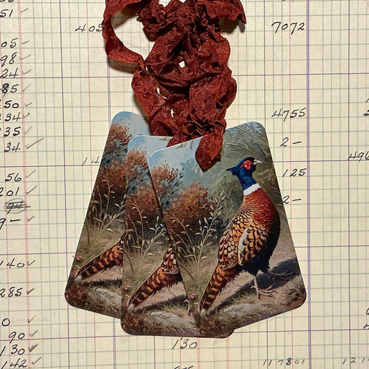 Pack of 3 Gift Tags with Crinkle Ribbon -  Pheasant