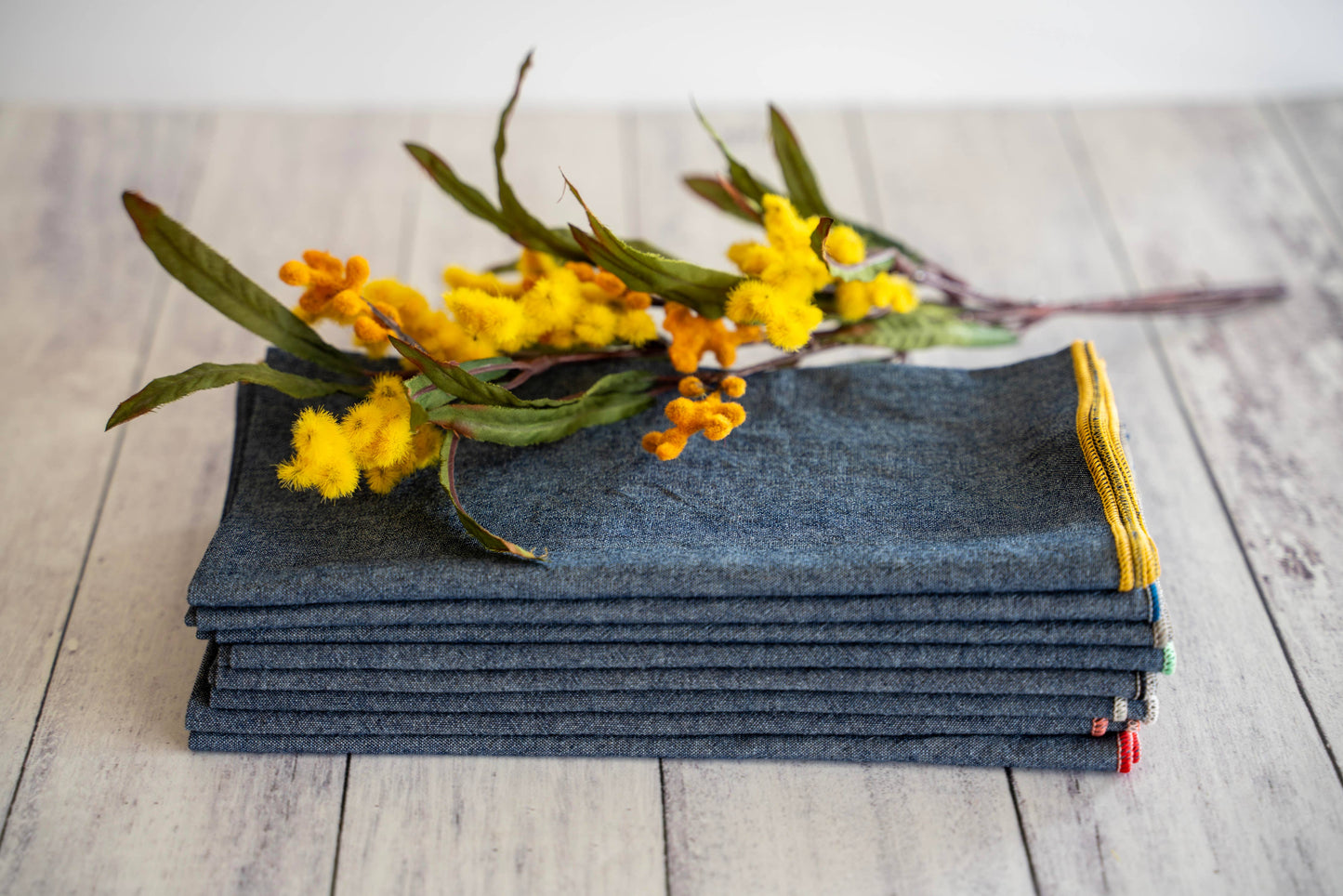 Set of 8 Denim Chambray Cloth Napkins, 18"