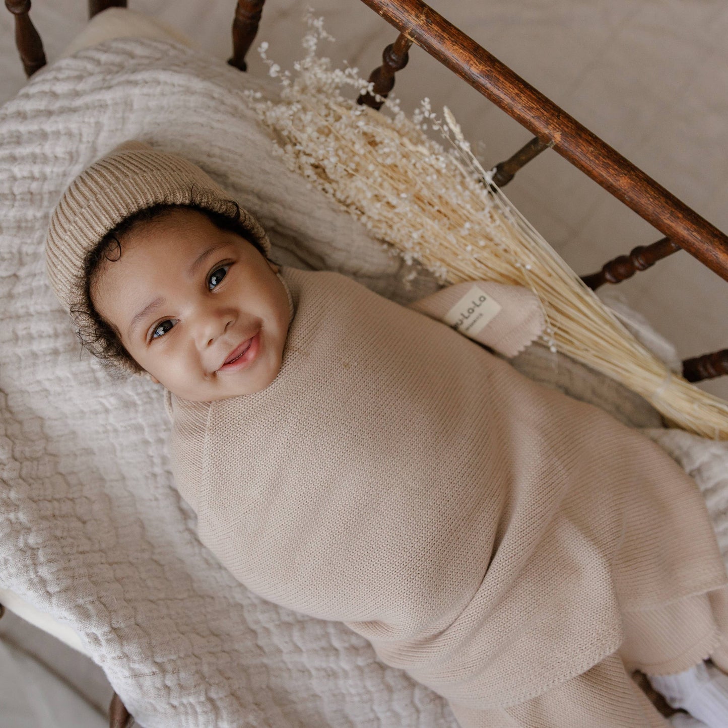 Cotton Knit Blanket + Hat Boxed Gift Set - Denim Blue - 100% Organic Cotton