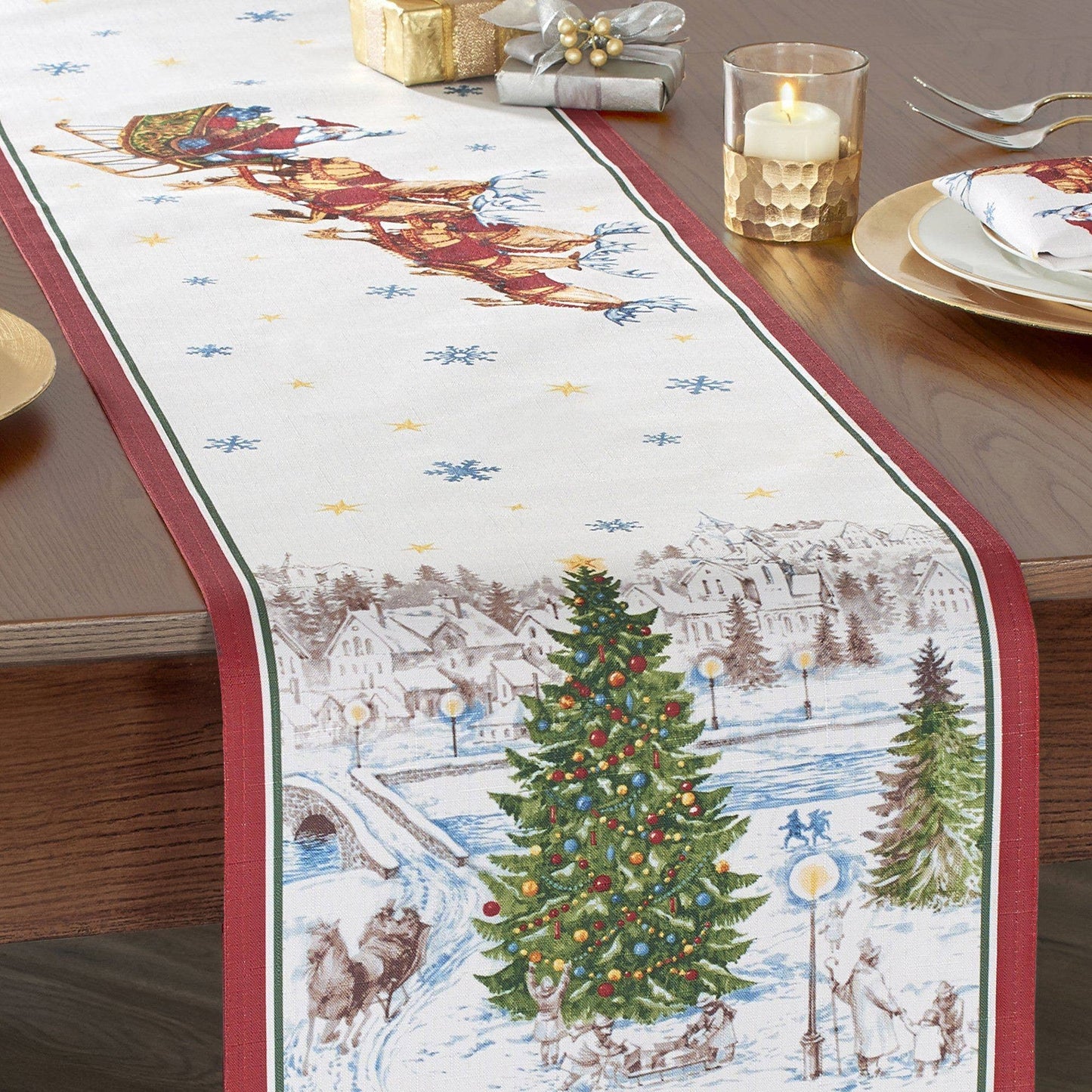Santa’s Snowy Sleighride Christmas Table Runner - 13"x70"