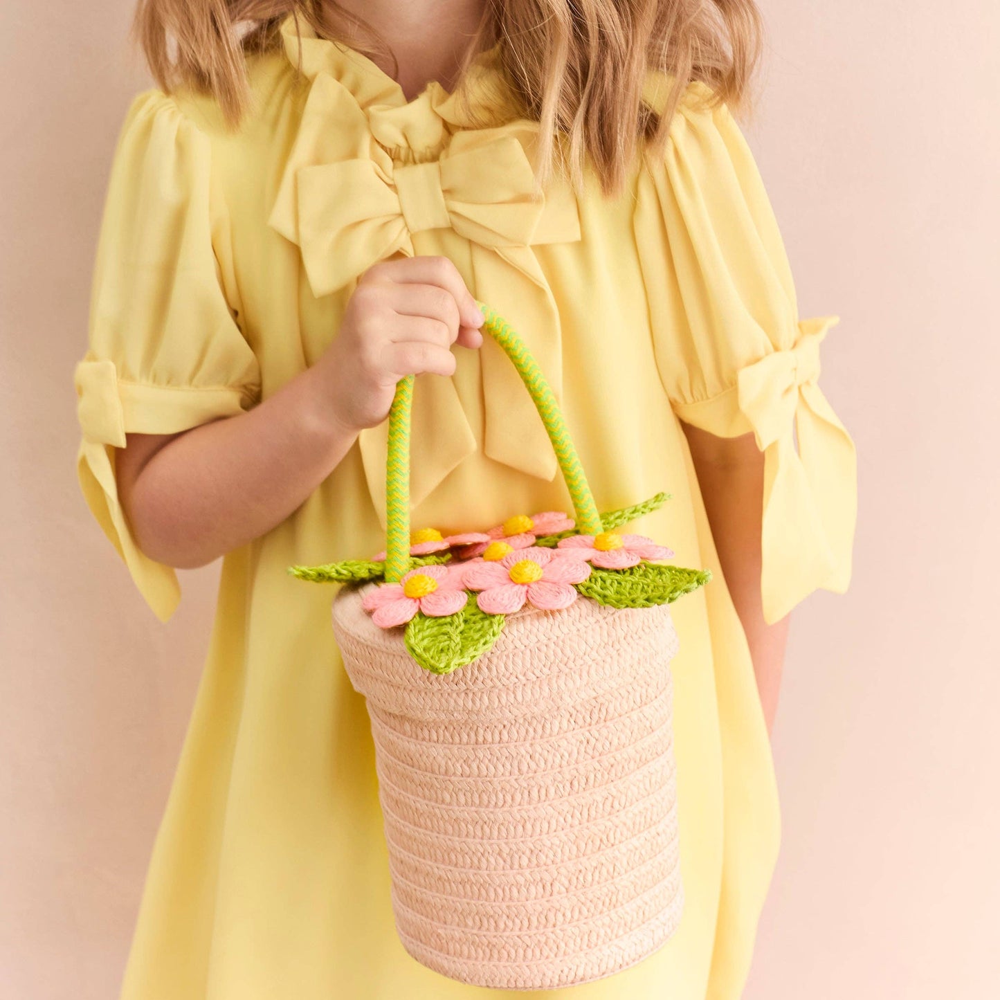 Pink Flower Pot Basket Bag