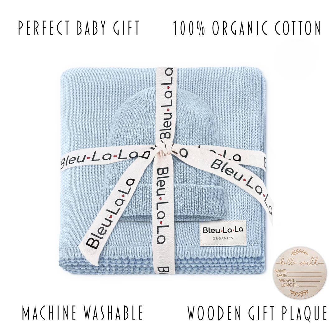 Cotton Knit Blanket + Hat Boxed Gift Set - Blush Pink - 100% Organic Cotton