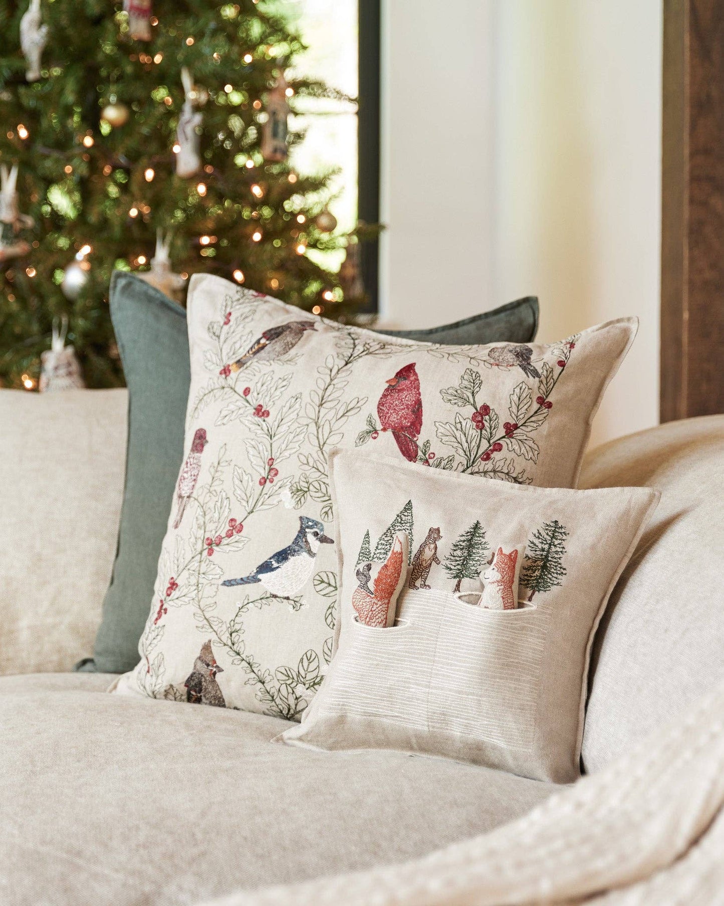 Winter Birds Pillow with Insert