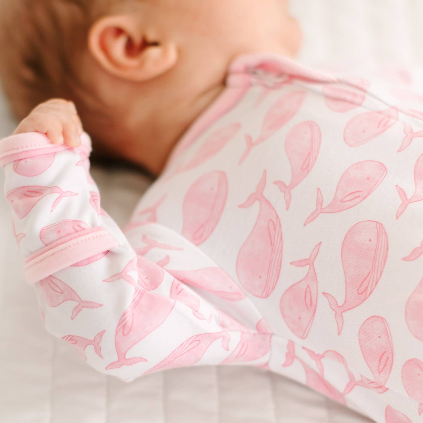 Azure Whales Print Zip Footie - Pink