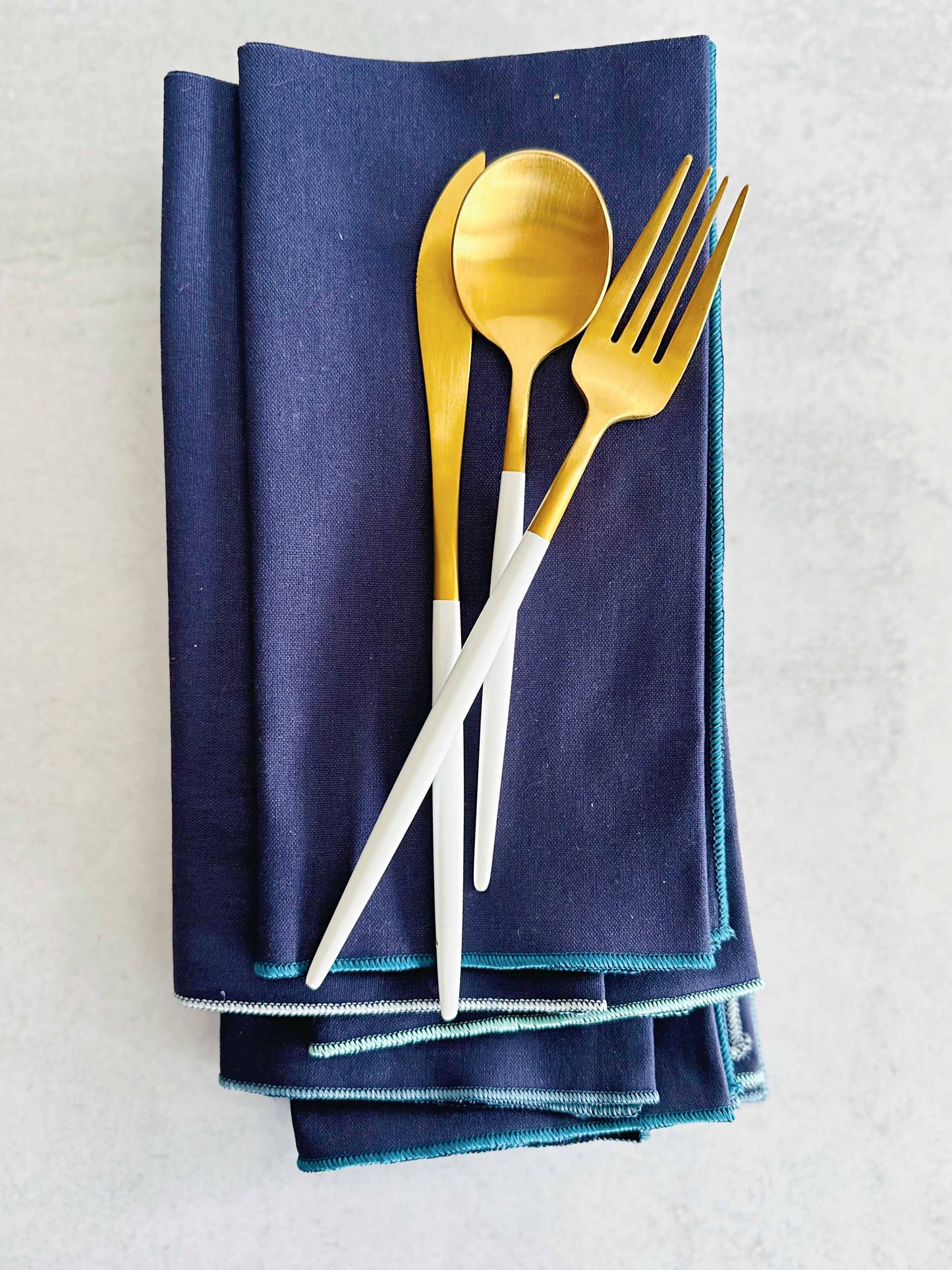 Set of 8 Navy Blue Cloth Napkins with Ocean Edging, 18"