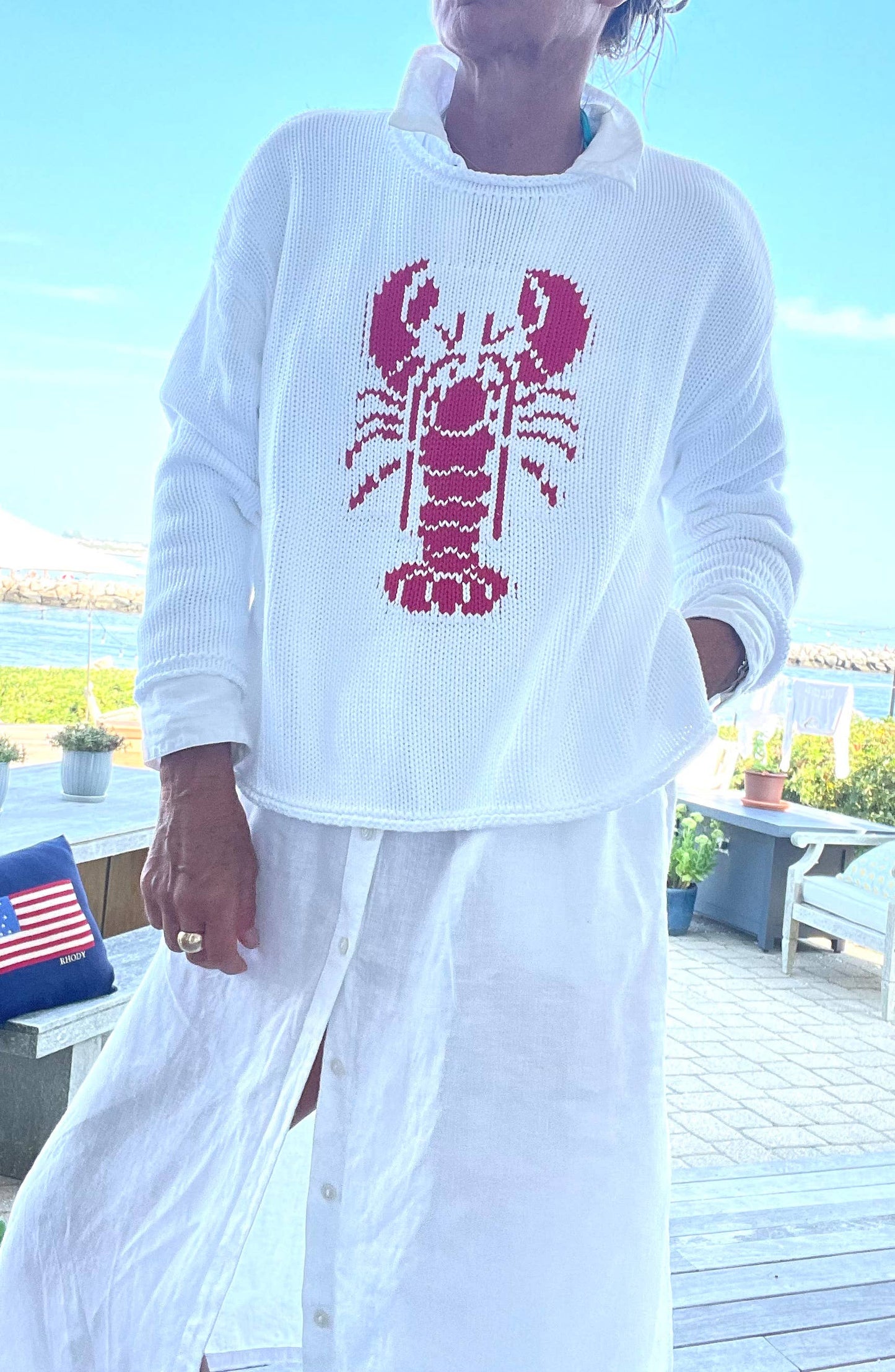 Chloe Rollneck Lobster Sweater in White