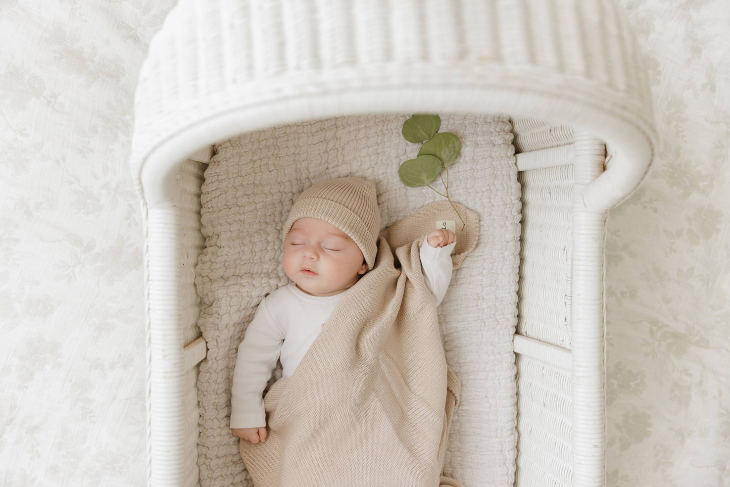 Cotton Knit Blanket + Hat Boxed Gift Set - Denim Blue - 100% Organic Cotton
