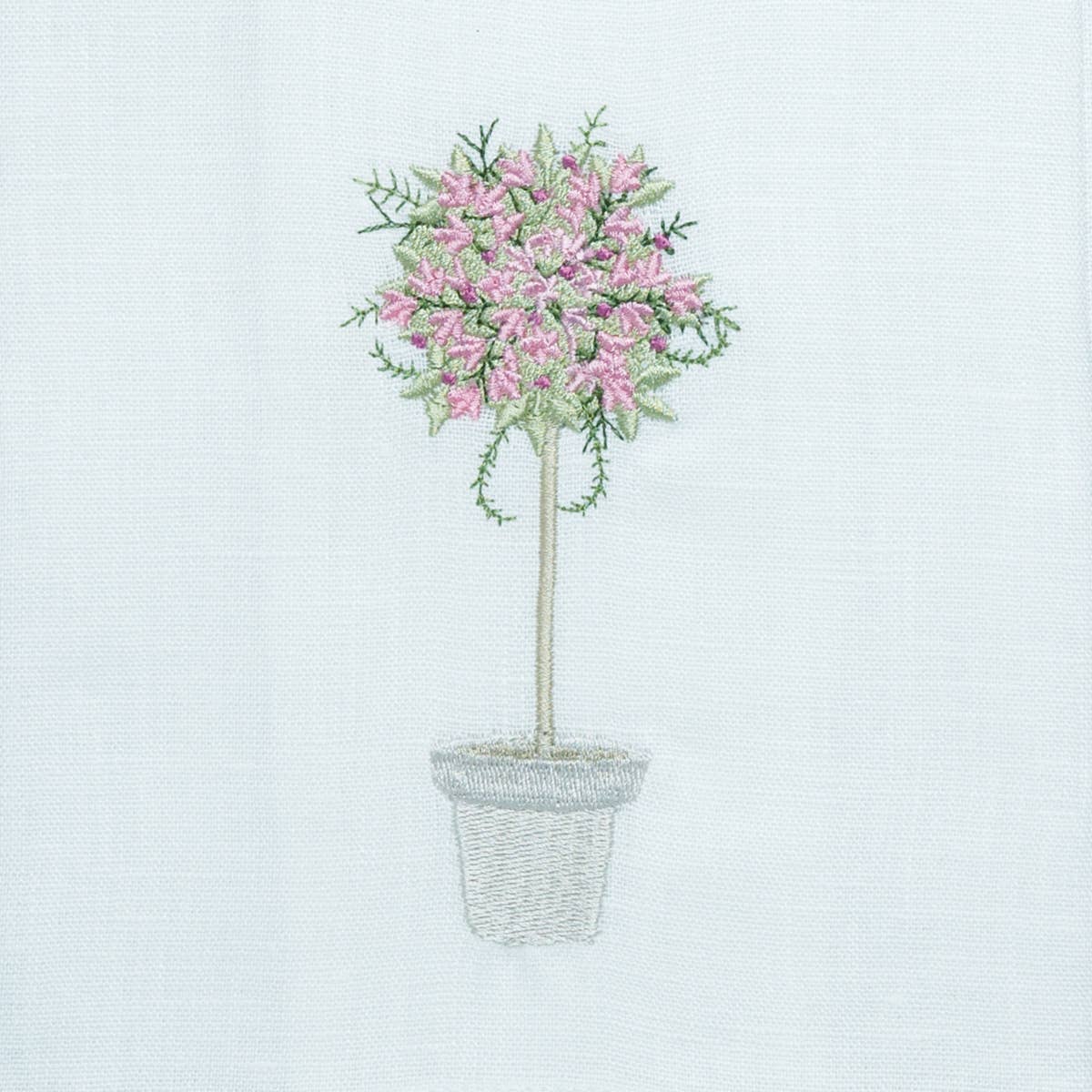 Pink Topiary Linen Towel -  White